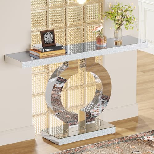 Tribesigns Modern Mirrored Console Table, Glass Sofa Table with Mirror Finish, 43-Inch Entryway Table with O-Shaped Base, Rectangular Accent Foyer Table for Living Room Hallway Entrance (Silver) Tribesigns