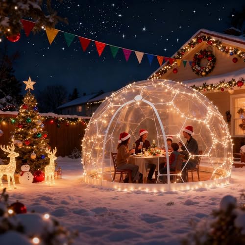 Garden Dome Tent, 12 x 7.2 ft Outdoor Clear Tent House for 4-7 Person, Waterproof PVC Bubble Dome House for Backyard Party Camping WUHUWOO