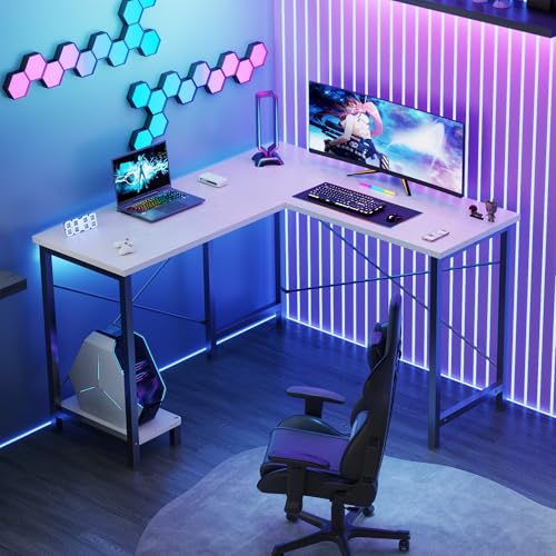DUMOS L Shaped Desk, Computer Gaming Desks Corner Office Table with CPU Shelf for Home Study Writing Work Station 50 Inch, White DUMOS