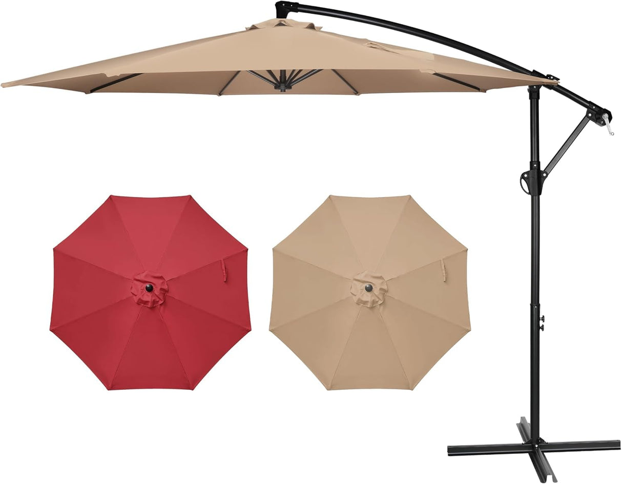 Simple Deluxe 10ft Offset Umbrella Cantilever Patio Hanging Umbrella with Crank & Cross Base Suitable for Garden, Lawn, Tan Simple Deluxe