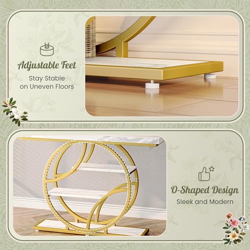 Huuger 47.2 Inch Entryway Table with Marble Top, Modern Console Sofa Table, Accent Table with Shelves, for Entry, Hallway, Entrance, Foyer, O-Shaped Metal Frame, White Marble & Gold Huuger