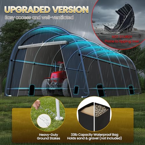 Wisteria Lane Heavy Duty Carport with 4 Cloth Bags, All-Weather Car Canopy with 2 Roll-up Doors, Portable Garage Storage Shelter Shed for Boat, Truck, or Garden Tools, 12' x 25' Wisteria Lane