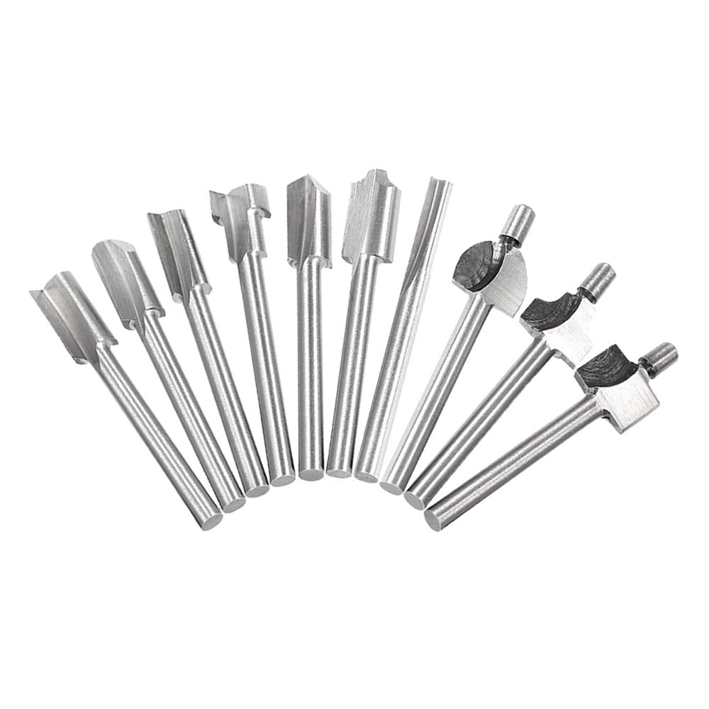 Saiper 10pcs HSS Carpentry Router Bits 1/8 Inch( 3mm ) Shank Engraving Bits Fit for Dremel Foredom Rotary Tools Set for Edge Grooving Wood Deburring Engraving and Milling Saipor