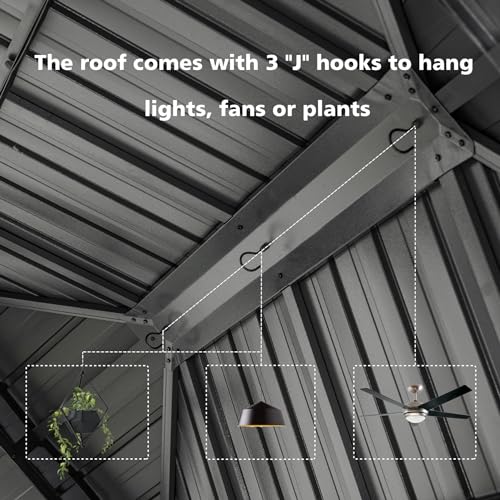 Domi Hardtop Gazebo 10x14FT, Aluminum Outdoor Gazebo with Galvanized Steel Double Roof Canopy, Curtains and Netting Included, Metal Gazebo Permanent Pavilion for Patio, Lawn, Garden, Gray domi outdoor living