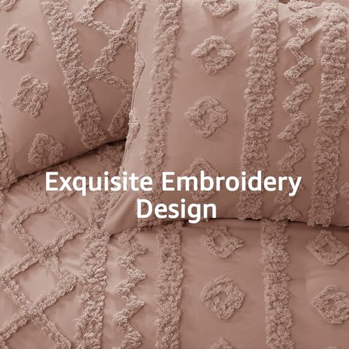 WRENSONGE Full Size Comforter Set with Sheets - 7 Pieces Rusty Pink Tufted Bed in a Bag Full Shabby Chic Bedding Sets with 1 Comforter, 2 Sheets, 2 Pillowcases & 2 Shams WRENSONGE