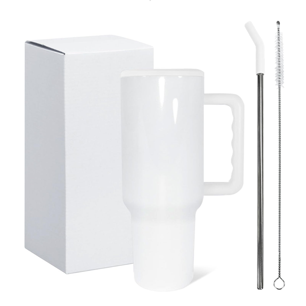 AGH 40 oz Sublimation Tumblers with Handle, 20 Pack White Mugs Insulated Tumbler with Lid and Stainless Steel Straw, Reusable Vacuum Coffee Car AGH