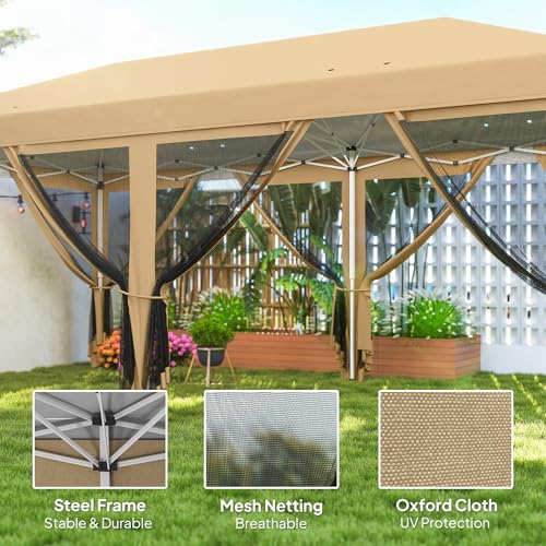 Outsunny 10' x 20' Pop Up Canopy Tent with Netting, Heavy Duty Instant Sun Shelter, Large Tents for Parties with Carry Bag for Outdoor, Garden, Patio, Beige Outsunny