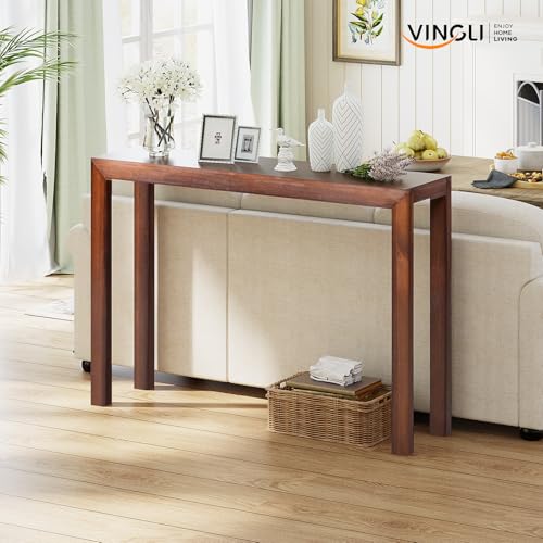 VINGLI 46" Console Table for entryway, Solid Wood Entryway Table, Narrow Sofa Table Behind Couch, for Living Room, Hallway, Bedroom, Entrance, Walnut VINGLI