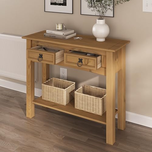 Furniture Dash Solid Wood Console Table Corona with 2 Drawers 34.49" W, 12.64" D, 28.82" H - Farmhouse Entryway Table with Storage Shelf, Tables for Living Room, Hallway Foyer for Office & Bedroom Furniture Dash