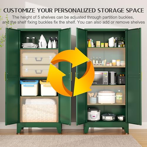 GAIOUS 75.2" Tall Kitchen Food Pantry, Pantry Cabinet with 2 Door and 5 Adjustable Shelves, Green Laundry Room Cabinets, Freestanding Pantry for Kitchen, Study Room, Dining Room and Entryway GAIOUS