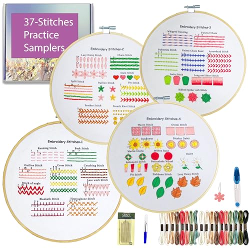 Sutesloly Embroidery Kit for Beginners Adults, 4 Sets Learn to Floral Patterns Simple Starter kit for Beginners, Easy Practice Kit, 7.8inch Hoop, Hand DIY Craft for Women,Purple