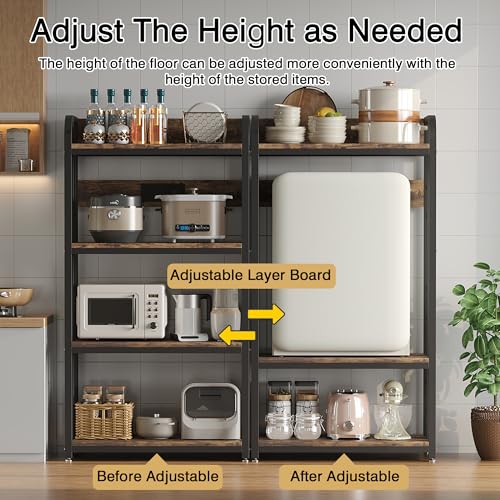 Alavoco 4-Tier Kitchen Baker's Rack with Power Outlet,Free Standing Microwave Oven Cart Stand,Heavy Duty Organizer Rack for Kitchen, Living Room, Dinning Room,Coffee Bar