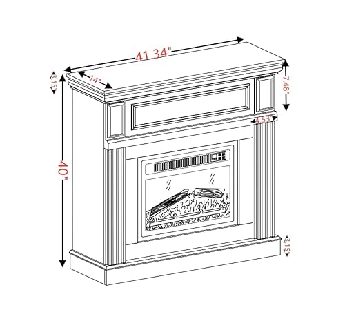 43" Electric Fireplace with Mantel, TV Stand w/Freestanding Electric Fireplace Heater, Fireplace Mantel Wooden Surround for Living Room (White) ZEIINPA