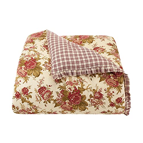 Waverly Norfolk 4-Piece 100% Cotton Comforter Set - King Red Floral Prints, with 2 Shams & 1 Bedskirt Waverly