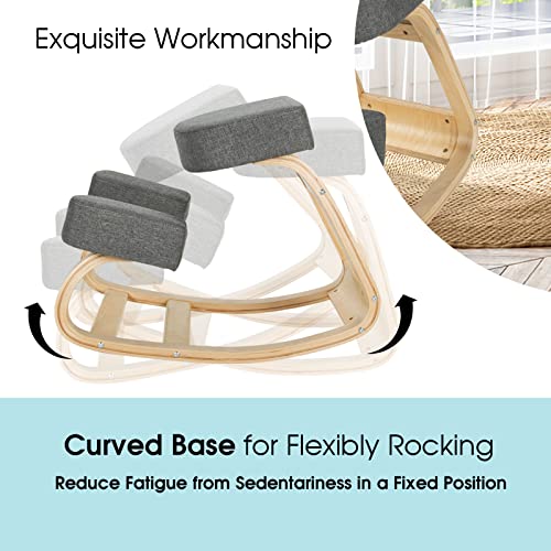 Giantex Kneeling Chair, Wood Posture Chair, Max Load 330 Lbs, Rocking Knee Chair with Soft Cushion, Natural Relief for Back, Shoulder or Neck Pain, Ergonomic Kneeling Chair for Office Home Giantex