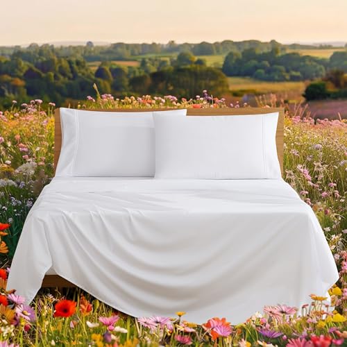 UGG Hedi Queen Sheet Set 4-Piece Luxury Cooling Sheets Deep Pockets Premium Bedding with 2 Pillow Shams Hypoallergenic Machine Washable Soft Lightweight Bed Set for Bedroom, Queen, White