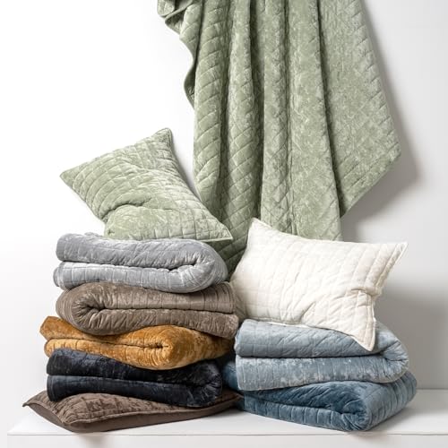 RECYCO Luxury Velvet Quilt Set Full Queen Size Bedding Sets, Ultra Soft Velvet Comforter Set, Lightweight Channel Box Stitch Oversized Bedspread Coverlet for All Season, with 2 Shams, Mocha Brown RECYCO