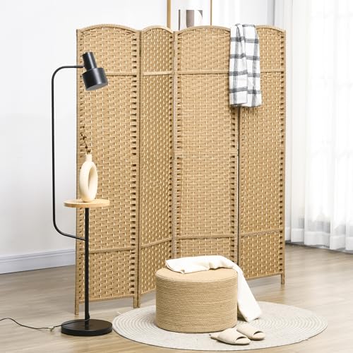 HOMCOM Room Divider, 4 Panel Folding Privacy Screen, 5.6' Tall Freestanding Wall Partition for Home Office, Bedroom, Nature Wood HOMCOM