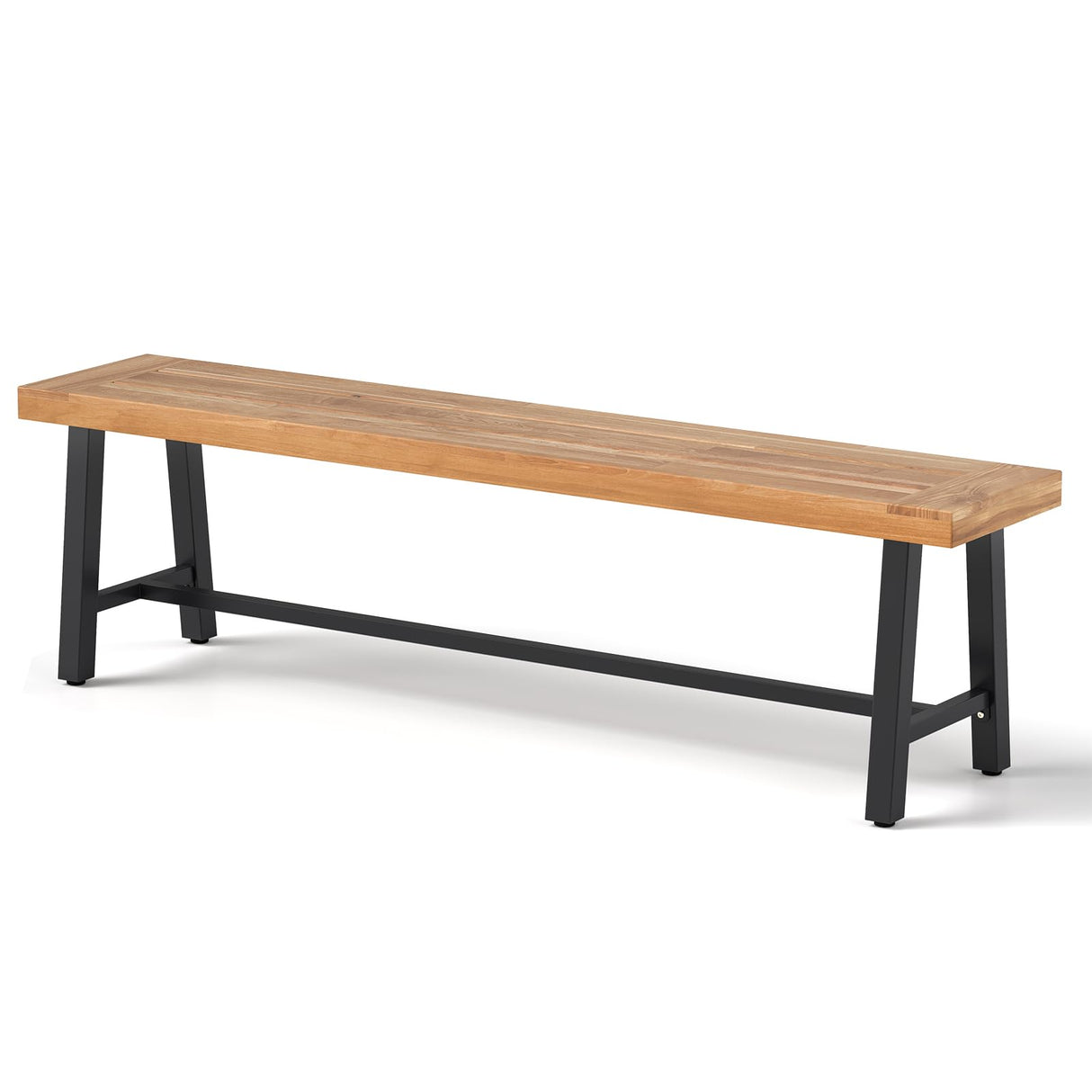 Toolsempire Outdoor Bench Garden Bench, 63" Backless Acacia Wood Bench with Heavy-Duty Metal Legs, Patio Dining Bench Front Porch Benches for Outside, Yard & Garden Toolsempire