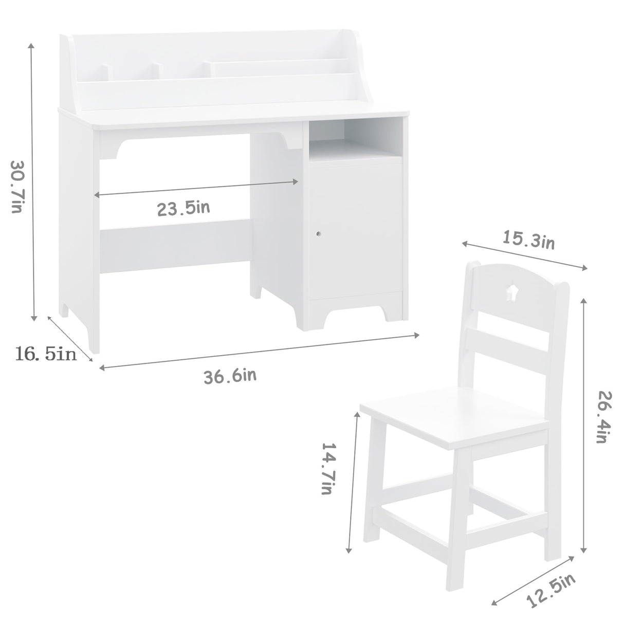 JoanKaren White Kids Desk with Chair, Study Desk for Boys Girls with Hutch, Storage Cabinet, Wooden Children Study Table, Student Writing Desk Computer Workstation for Kids Bedroom & Study Room,White JoanKaren