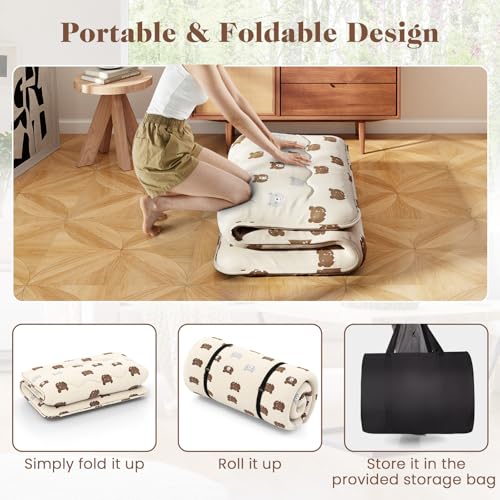 Giantex Japanese Floor Mattress, 4 Inch Futon Mattress w/Washable Cover & Storage Bag, Foldable Roll up Mattress Tatami Mat, Portable Sleeping Pad for Camping, Dormitory, Kids Floor Lounger Bed, Twin Giantex