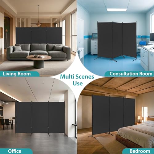 SUPER DEAL Room Divider, 6 Ft Folding Privacy Screens, 3 Panel Portable Room Partition Separator with Wide Metal Stands Freestanding Temporary Wall for Home, Office, Bedroom, 101" W X 72" H, Black SUPER DEAL