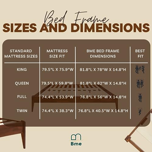Bme Dinkee 15-Inch Dark Chocolate Solid Wood Queen Platform Bed Frame with Minimalist Japanese Joinery Bme