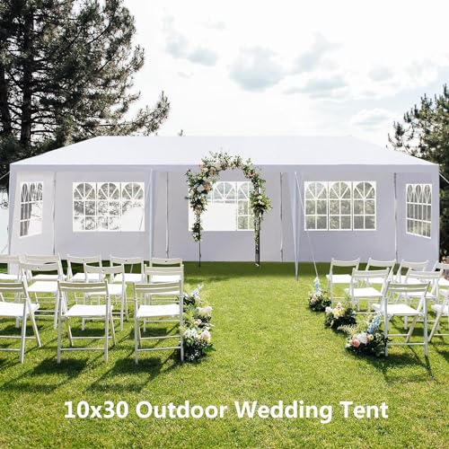 10'x30' Party Tent, Tents for Parties, Outdoor Wedding Patio Canopy with 5 Removable Sidewalls Instant Event Tent, Gazebo for Cater Events Wedding Birthday Pavilion Beach BBQ DVIEN