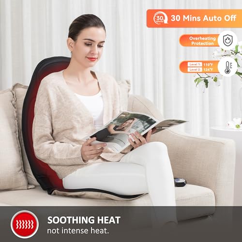 Snailax Massage Seat Cushion - Back Massager with Heat, 6 Vibration Massage Nodes & 2 Heat Levels, Massage Chair Pad for Home Office Chair,Black Snailax