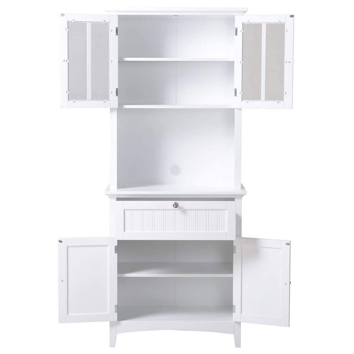American Furniture Classics OS Buffet and Hutch with Framed Glass Doors and Drawer, Large, White American Furniture Classics