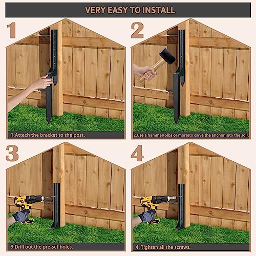 Fence Post Repair Steel Stakes: Anchor Ground Spike 2 Pack Support Bracket for Wood Fence Mender Kit WENKIP