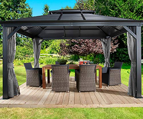Sojag 10' x 12' Mykonos Double Roof Hardtop Gazebo Outdoor Weather-Resistant Aluminum Frame Sun Shelter Dark Grey Sojag