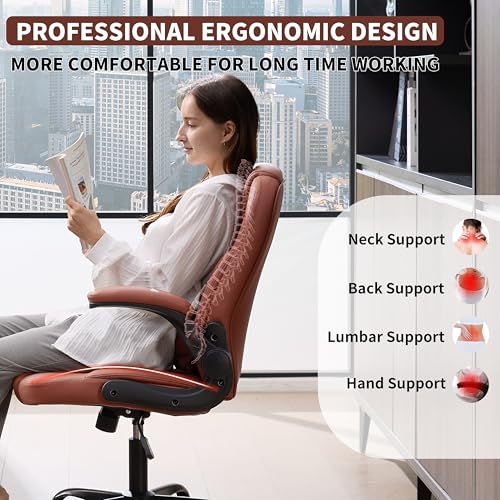 Nexthro Executive Office Chair PU,Leather Office Chair with Wheels,360° Swivel Rolling Chair with Padded Arms,Ergonomic Computer Chair with Lumbar Support for Short People Use(Brown) Nexthro