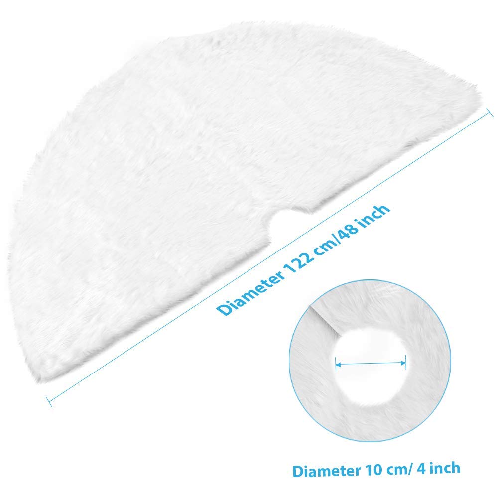 Christmas Tree Skirt - 48 Inches White Christmas Tree Skirt, High-End Soft Classic Fluffy Faux Fur Tree Skirt for Xmas Tree Decorations and Ornaments TOBEHIGHER