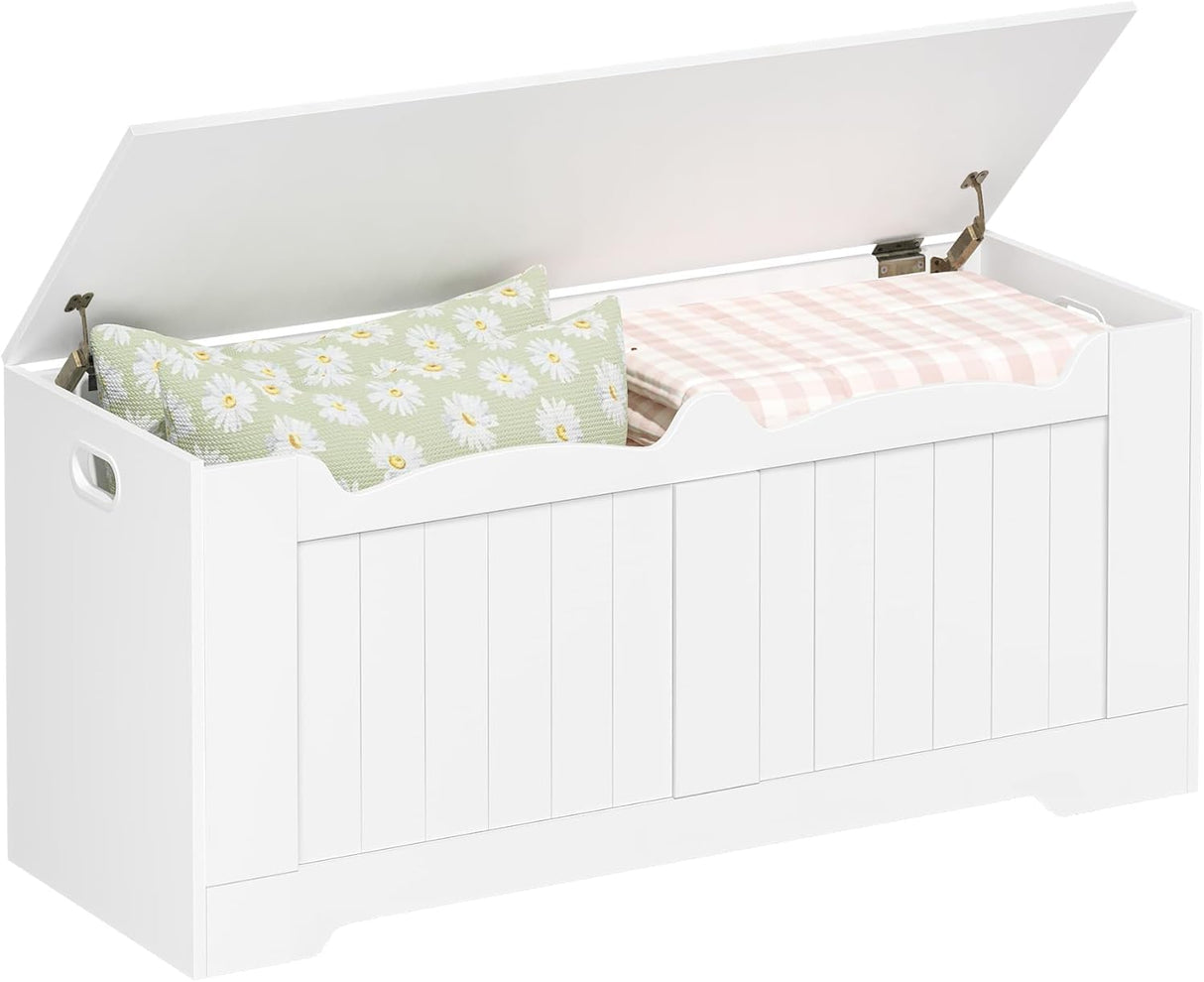 Hzuaneri 43.3" Storage Chest, Extra Large Storage Trunk with 2 Safety Hinges, Lift-Top Bench Box, Wooden Chest Organizer, Shoe Bench for Entryway, Bedroom, Living Room, White SB25503X Hzuaneri