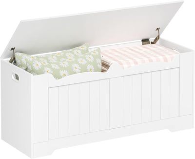 Hzuaneri 43.3" Storage Chest, Extra Large Storage Trunk with 2 Safety Hinges, Lift-Top Bench Box, Wooden Chest Organizer, Shoe Bench for Entryway, Bedroom, Living Room, White SB25503X