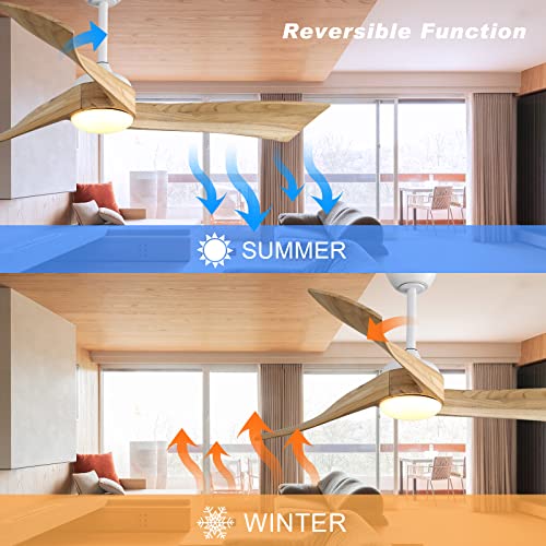 Sofucor Ceiling Fan 52 Inch Wood Ceiling Fan with Lights Remote Control Dimmable Light Reversible DC Motor Modern Ceiling Fan for Kitchen Bedroom Basement Dining Living Room Light Wood Sofucor