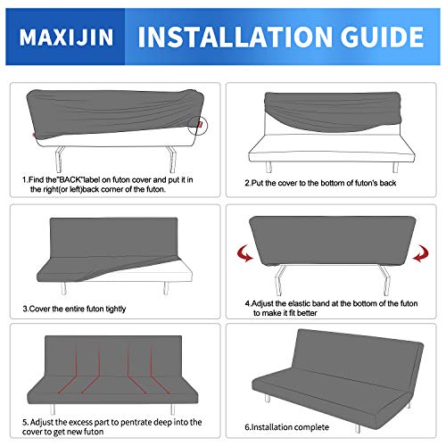 MAXIJIN Velvet Futon Cover Full Size Stretch Futon Mattress Cover Thick Soft Armless Sofa Bed Slipcover Plush Couch Furniture Protector with Elastic Bottom, Machine Washable (Gray) MAXIJIN