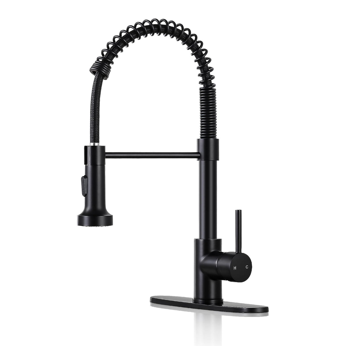 DJS Kitchen Faucets with Pull Down Sprayer Matte Black - Dual Mode Setting Single Handle 1 or 3 Holes Commercial Black Kitchen Sink Faucet with Deck Plate for Farmhouse RV Vessel Basin DJS