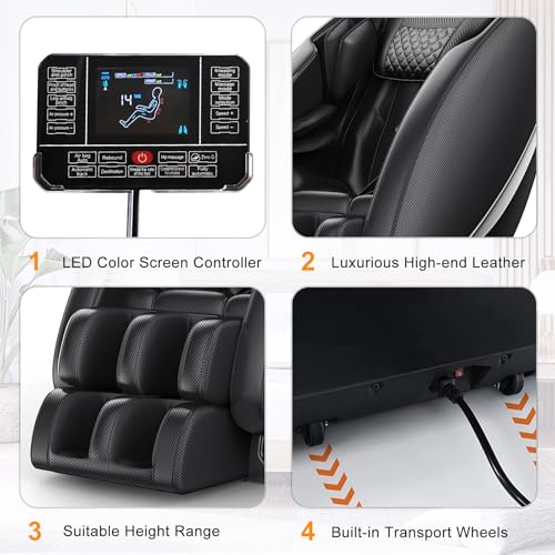 Full Body Massage Chair Recliner with Zero Gravity,Heat Therapy & Air Compression for Back, Neck, Legs, Shoulder, Arms, Calves, Bluetooth, Adjustable, for Home/Office Use, Ideal Wellness Gift, Black GDFStudio