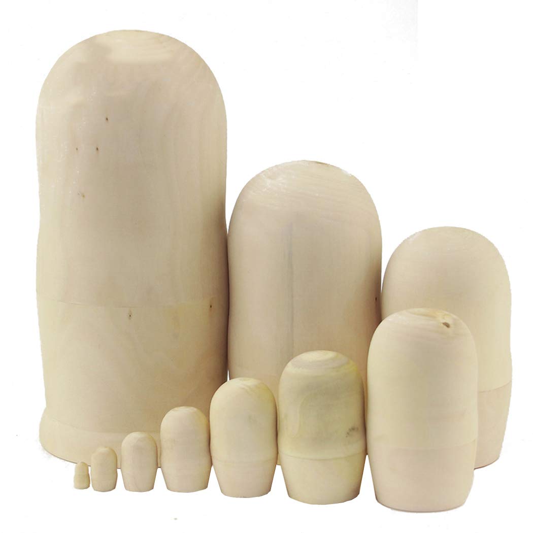Moonmo 10pcs Beautiful Handmade DIY Blank Wooden Russia Nesting Dolls Gift Russian Nesting Wishing Dolls DIY Craft Matryoshka Traditional. Moonmo