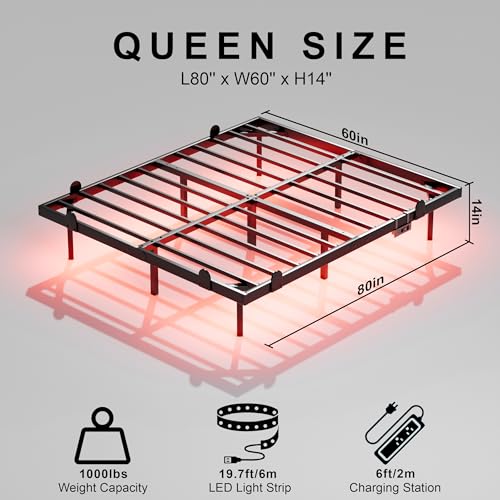 LUKIROYAL Floating Bed Frame Queen Size with Smart LED Lights and Charging Station - Modern LED Bed Frame with Lights, Floating Beds, Easy Assembly No Box Spring Needed. LUKIROYAL