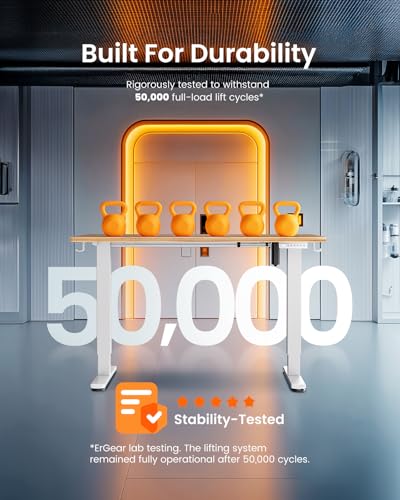 ErGear Height Adjustable Electric Standing Desk, 48 x 24 Inches Sit Stand up Desk, Memory Computer Home Office Desk with Two-Piece Desktop (Light Vintage Brown) ErGear