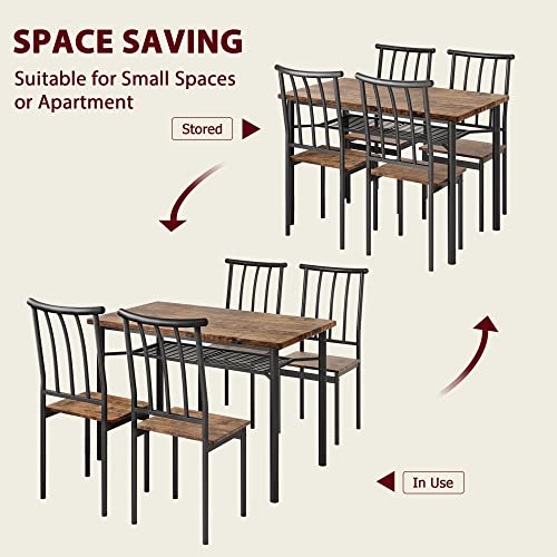 GAOMON Dining Table Set for 4, Kitchen Table and Chairs for 4 with Wine Rack, Dining Room Table Set with 4 Chairs, Rectangular Kitchen Table Set for Small Space, Apartment, Rustic Brown GAOMON