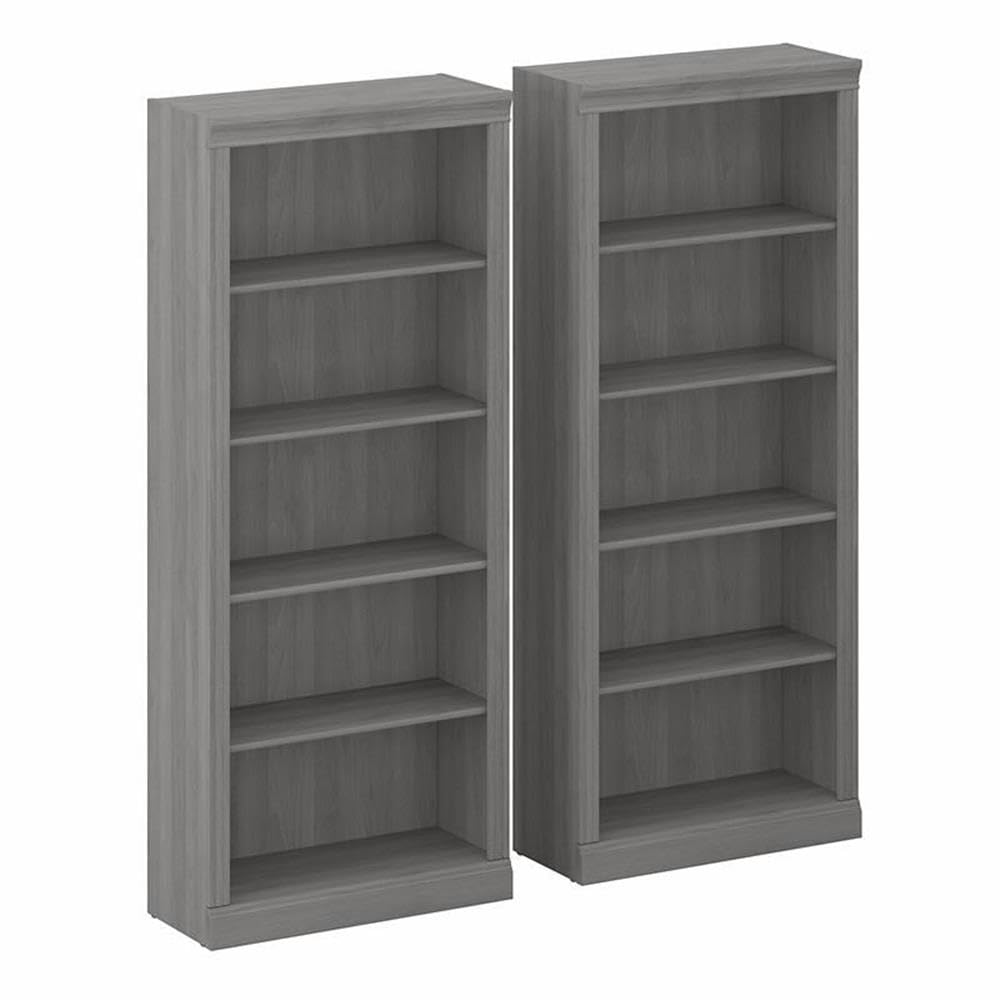 Bush Home Saratoga Tall 5 Shelf Bookcase - Set of 2 in Modern Gray Bush Home