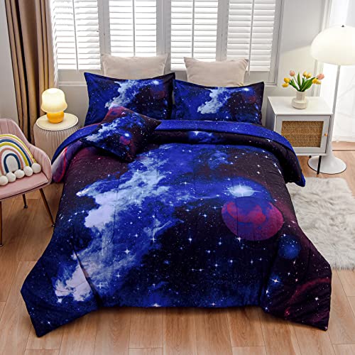 A Nice Night Galaxy 6Pcs Bedding Sets Outer Space Comforter Bed in a Bag 3D Printed Quilt,for Children Boy Girl Teen Kids,Full 6Pcs A Nice Night