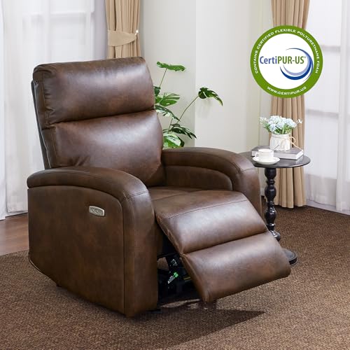 MCombo Zero Wall Recliner Chair, Power Wall Hugger Recliner with USB & Type-C Dual Charge Ports for Small Space, Living Room, RV PR644 (Dark Brown)