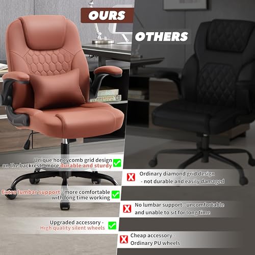 Nexthro Executive Office Chair PU,Leather Office Chair with Wheels,360° Swivel Rolling Chair with Padded Arms,Ergonomic Computer Chair with Lumbar Support for Short People Use(Brown) Nexthro