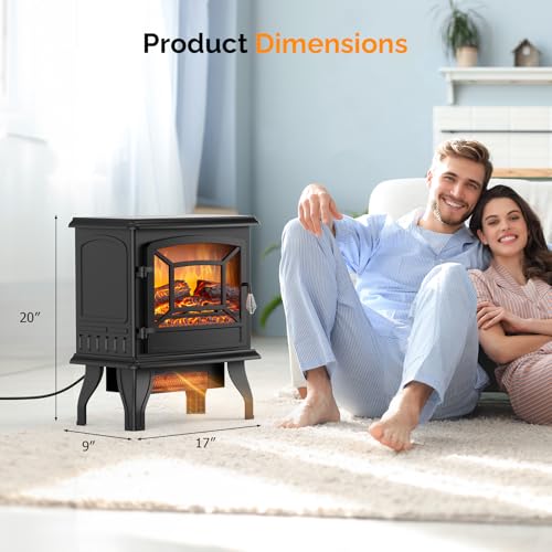 ROVSUN Electric Fireplace Stove, 20''H Freestanding Electric Space Heater with Temperature Adjustable, Realistic Flame Effect & Overheat Protectio for Indoor Bedroom Dorm Office Use, 1400W ROVSUN