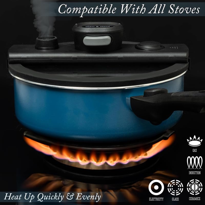 Moss & Stone 2.3 Quart Micro Pressure Cookware with Detachable Handle And One-Hand Operating Glass Lid, Pressure Canner Stovetop & Induction Cookware, Micro-Pressure Cooking Pot Nonstick Moss & Stone